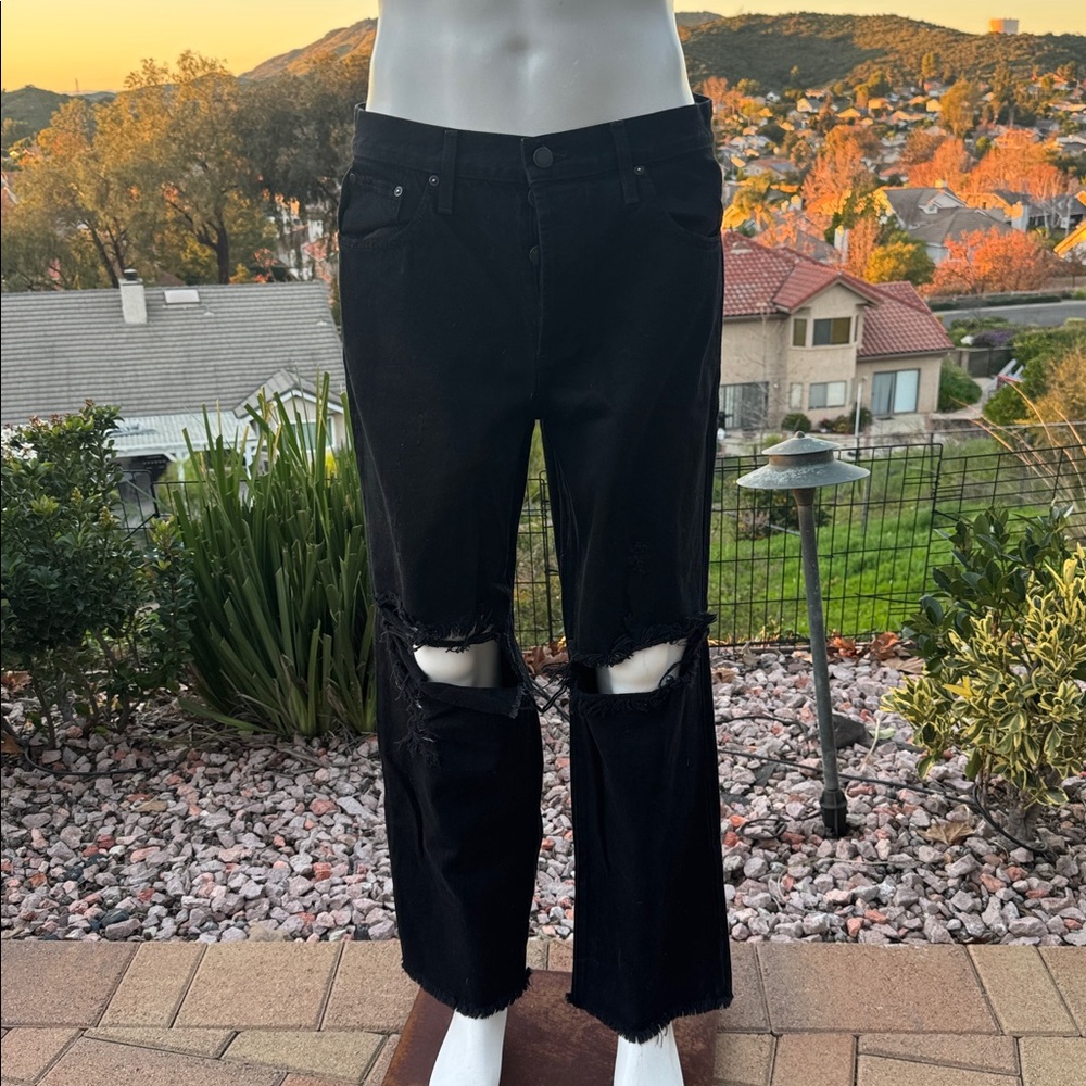 alice & olivia You look amazing high rise boyfriend black jeans holes ripped 32